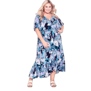 💜AVENUE NWT SASHA FLUTTER SLEEVE MAXI WITH DEEP V-NECK TIE BACK & FRONT BUTTONS